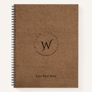 Monogrammed Rustic Brown Linen Elegant Script Notitieboek