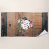 Monogrammed Rustic Wood Vintage Flowers Strandlaken (Voorkant)