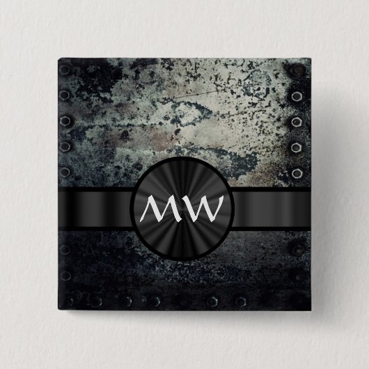 Monogrammed rustmetal vierkante button 5,1 cm (Voorkant)