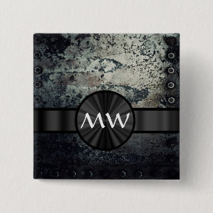 Monogrammed rustmetal vierkante button 5,1 cm