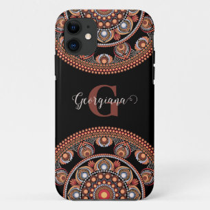 Monogrammed Safari Sunset Bohemian Dot Mandala iPhone 11 Hoesje