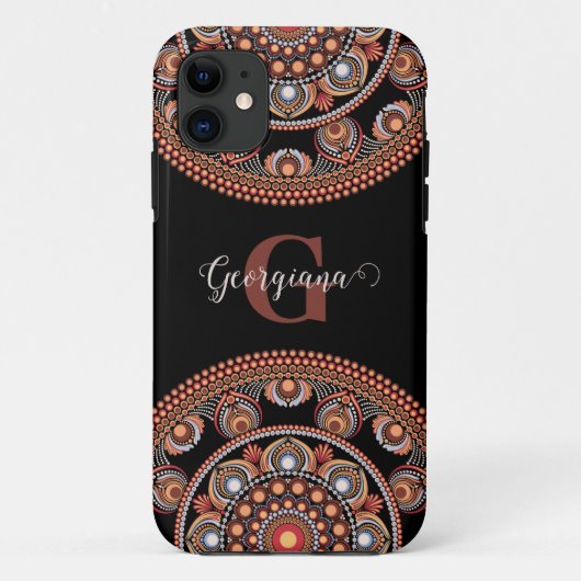 Monogrammed Safari Sunset Bohemian Dot Mandala Case-Mate iPhone Case (Achterkant)