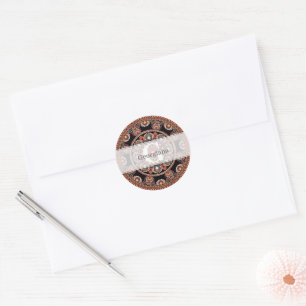 Monogrammed Safari Sunset Bohemian Dot Mandala Ronde Sticker