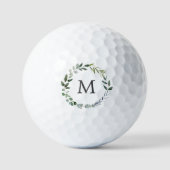 Monogrammed Sage Green Leaves Greenery Krans Golfballen (Voorkant)