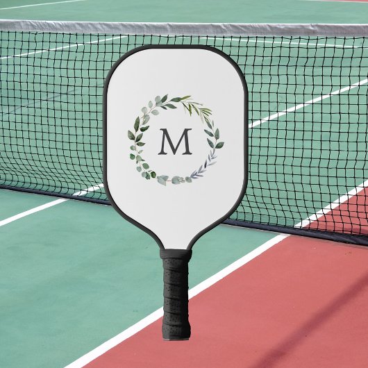 Monogrammed Sage Green Leaves Greenery Krans Pickleball Paddle