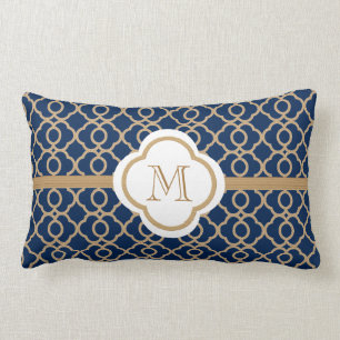 Monogrammed Sapphire Blue en Gold Moroccan Kussen