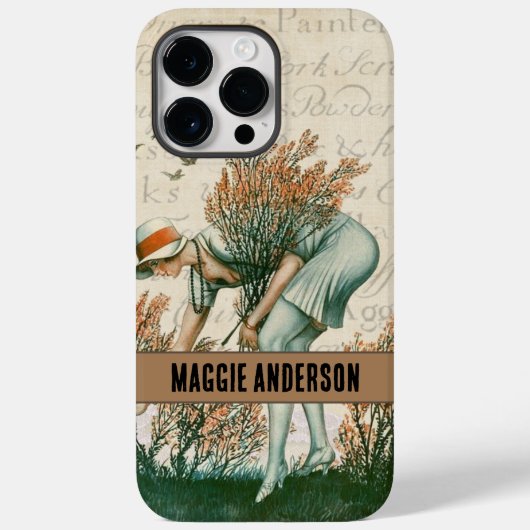 Monogrammed Schattige retro dame in de bossen brui Case-Mate iPhone Case (Achterkant)