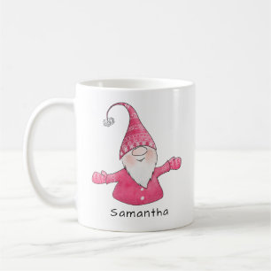 Monogrammed Schattigee Gnome Roze en Witte Kerst Koffiemok