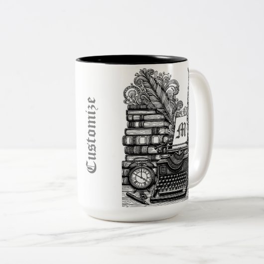 Monogrammed Schrijver Thema Kleur Me Tweekleurige Koffiemok (Voorkant rechts)