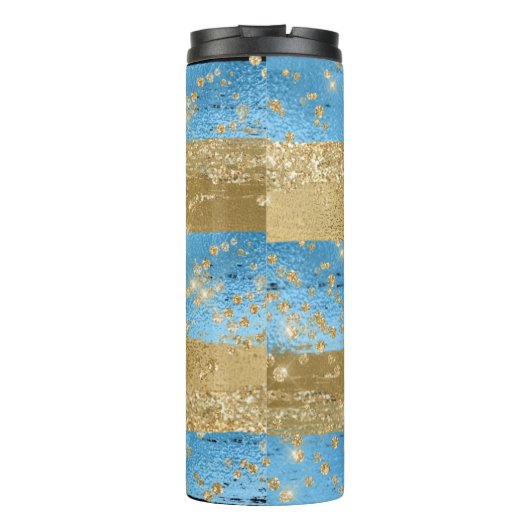 Monogrammed Script Blauw Goud Thermosbeker (Achterkant)