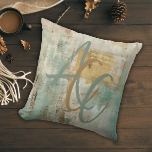 Monogrammed Script Modern Blauwgroen Abstract schi Kussen