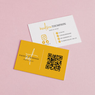 Monogrammed Script Typografie Mosterd QR Code Visitekaartje