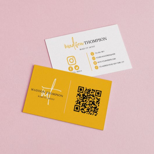 Monogrammed Script Typografie Mosterd QR Code Visitekaartje