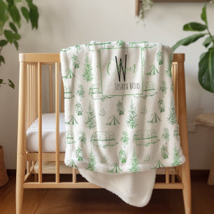 Monogrammed Sherpa Blanket   Groene Camping Bossen Deken