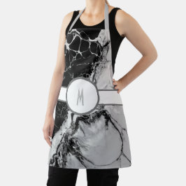 Monogrammed Silver en Black Apron Schort