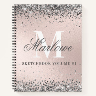 Monogrammed Silver Glitter Blush Pink Sketchbook Notitieboek