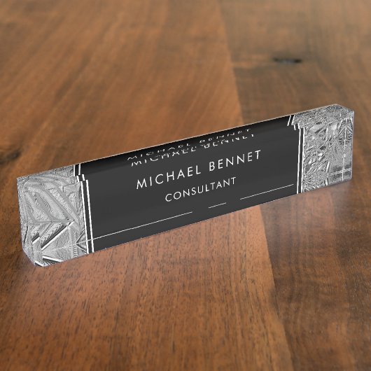 Monogrammed Silver Metallic Business Desk Name Pl Naambordje (Zijkant)