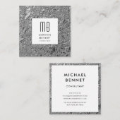 Monogrammed Silver Metallic Vierkante Visitekaartje (Voorkant / Achterkant)