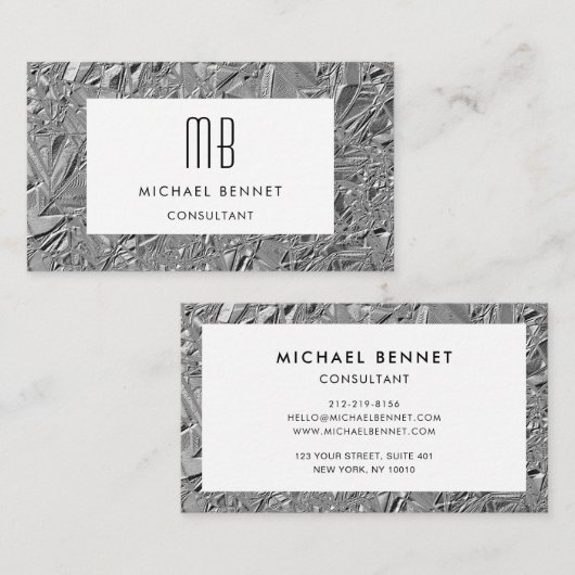 Monogrammed Silver Metallic Visitekaartje (Voorkant / Achterkant)