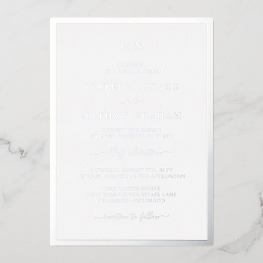 Monogrammed Silver Wedding Folie Uitnodiging (Voorkant)