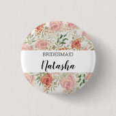 Monogrammed Sinaasappel Blush Roos Waterverf Ronde Button 3,2 Cm (Voorkant)