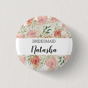 Monogrammed Sinaasappel Blush Roos Waterverf Ronde Button 3,2 Cm