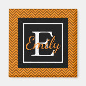 Monogrammed-Sinaasappel en Black Chevron-patroon Magneet (Voorkant)