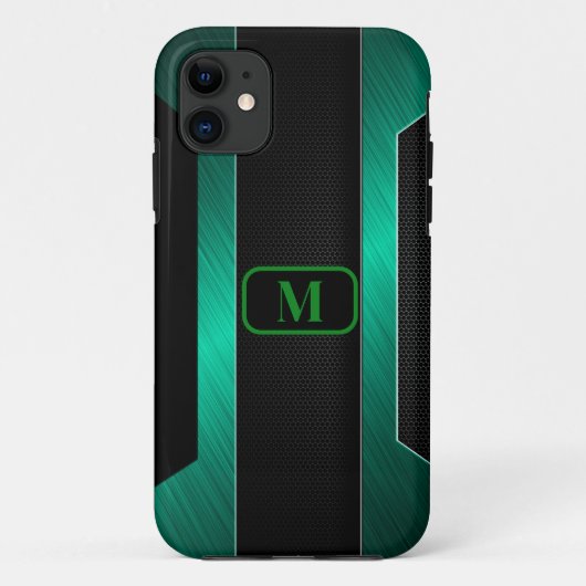 Monogrammed Sleek Green Metal Case-Mate iPhone Case (Achterkant)
