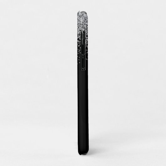 Monogrammed Sliver Black Glitter Elegant Script Case-Mate iPhone Case (Achterkant/links)