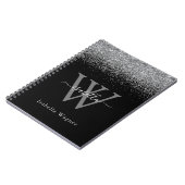 Monogrammed Sliver Black Glitter Elegant Script Notitieboek (Linkerzijde)