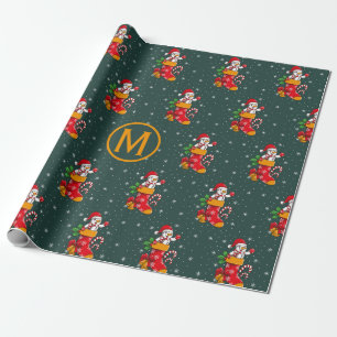Monogrammed Snowman Candy Cane Patroon Kerstmis Cadeaupapier