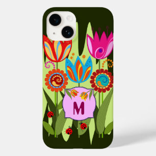 Monogrammed Spring met tulpen Case-Mate iPhone 14 Hoesje