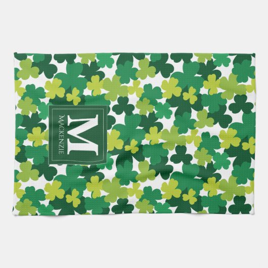 Monogrammed St. Patrick's Day Shamrocks Theedoek (Horizontaal)