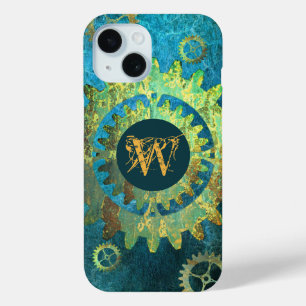 Monogrammed Steampunk Verdigris Rusty Cogwheels