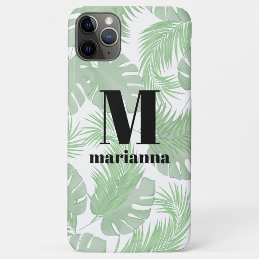Monogrammed Stijlvol Initiaal Trendy Palm Leaves Case-Mate iPhone Case (Achterkant)