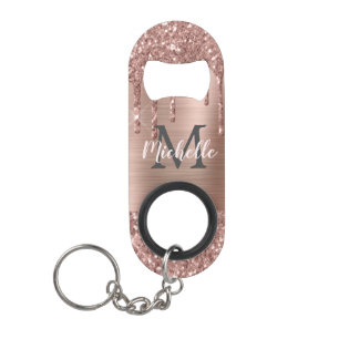 Monogrammed Stijlvolle Roos Gouden Glitter Druppel Mini Flessenopener