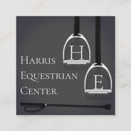 Monogrammed Stirrup Irons Dark Gray Equestrian Vierkante Visitekaartje (Voorkant)