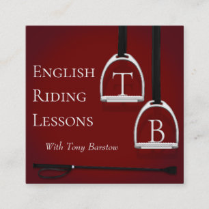 Monogrammed Stirrup Irons Dark Red Equestrian Vierkante Visitekaartje