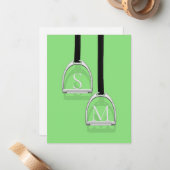 Monogrammed Stirrup Irons Lime Green Equestrian Notitiekaartje (Voorkant / Achterkant in situ)