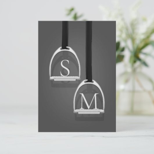 Monogrammed Stirrup Irons Medium Gray Equestrian Bedankkaart (Staand voorkant)