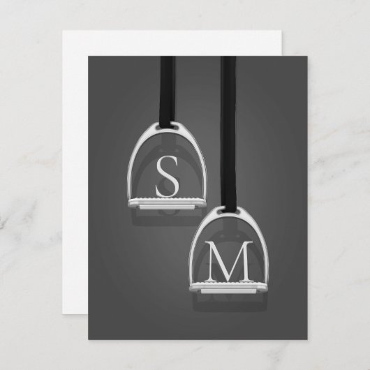 Monogrammed Stirrup Irons Medium Gray Equestrian Notitiekaartje (Voorkant / Achterkant)