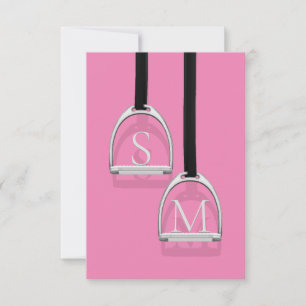 Monogrammed Stirrup Irons Pink Equestrian Bedankkaart