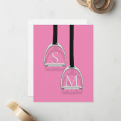 Monogrammed Stirrup Irons Pink Equestrian Notitiekaartje (Voorkant / Achterkant in situ)