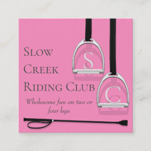 Monogrammed Stirrup Irons Pink Equestrian Square Vierkante Visitekaartje