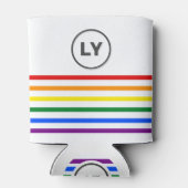 Monogrammed Striped Pride Rainbow Flag White Blikjeskoeler (Achterkant)