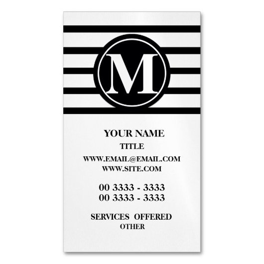 Monogrammed Stripes Pattern Black and White Magnetisch Visitekaartje (Voorkant Verticaal)