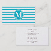 Monogrammed Stripes Pattern Scuba Blue Visitekaartje (Voorkant / Achterkant)