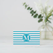 Monogrammed Stripes Pattern Scuba Blue Visitekaartje (Staand voorkant)