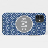 Monogrammed Stylish Navy Blue Diamond Pattern Case-Mate iPhone Case (Achterkant (horizontaal))