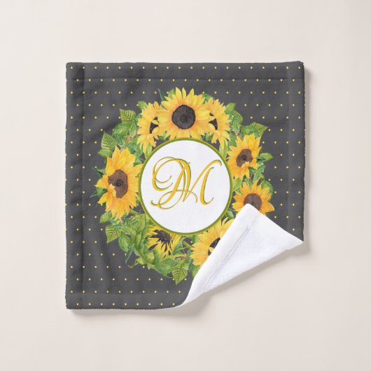 Monogrammed Sunflower Pattern Decorative Bad Handdoek (Wasdoekje)